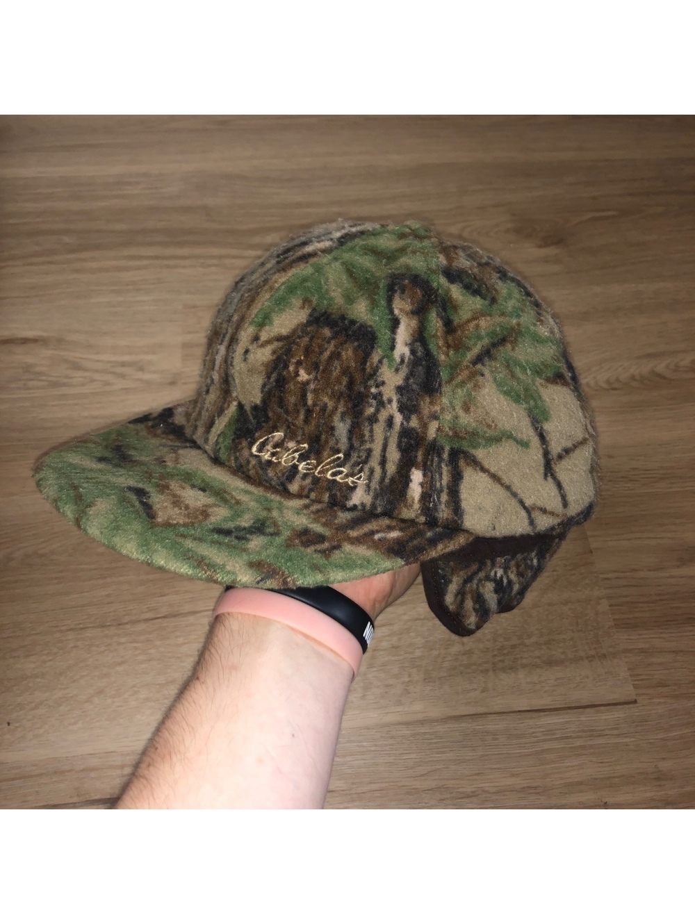 VINTAGE CABELAS CAMO FLEECE SHERPA TRAPPER EAR FLAP HAT ADULT LARGE HUNTING CAP